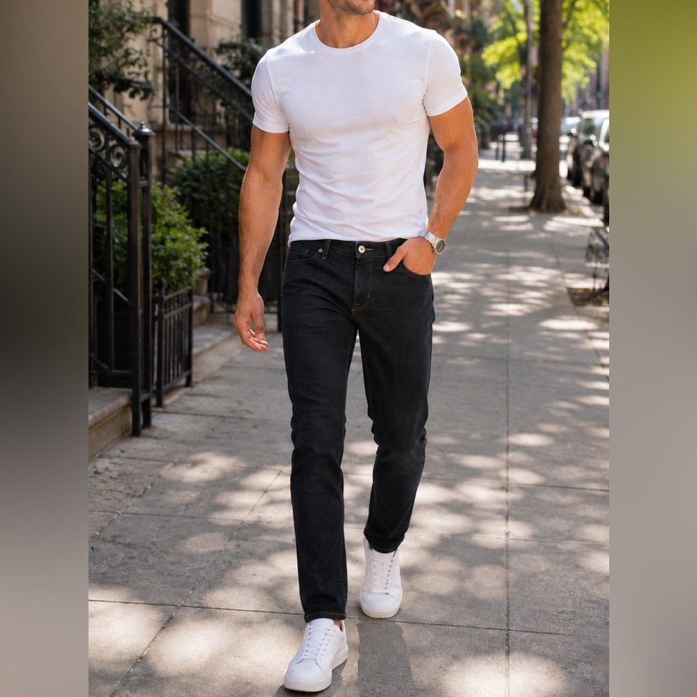 $219 HUDSON Jeans Mens 31x32” ETHAN Biker Premium Straight Leg Dark Wash Blue